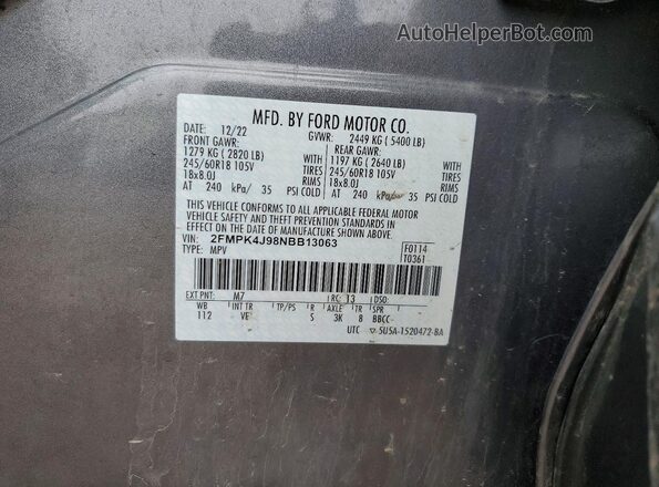 2FMPK4J98NBB13063 2022 FORD EDGE Серый Панорамный вид салона 360°