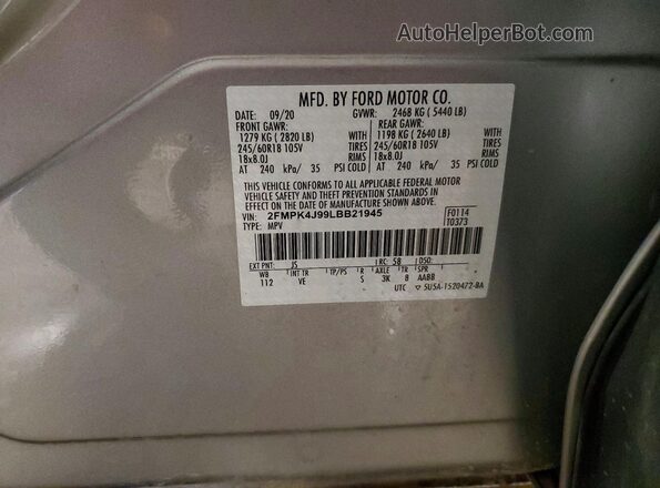 2FMPK4J99LBB21945 2020 FORD EDGE Silver Vista interior de 360 grados