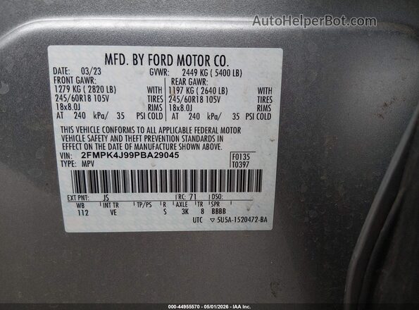 2FMPK4J99PBA29045 2023 FORD EDGE Серебряный Вид подкапотного пространства