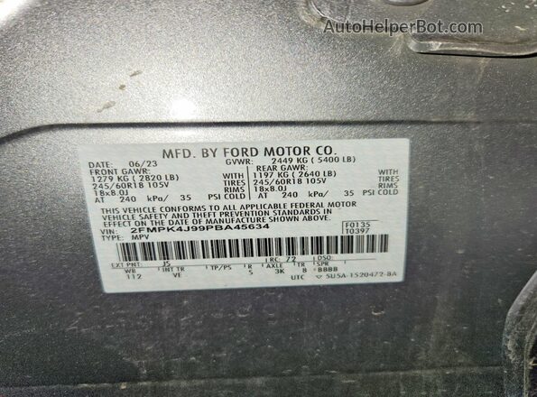 2FMPK4J99PBA45634 2023 FORD EDGE Silver Вид наклейки з VIN-кодом