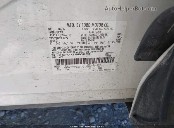 2FMPK4K83HBC68551 2017 FORD EDGE Белый Вид подкапотного пространства