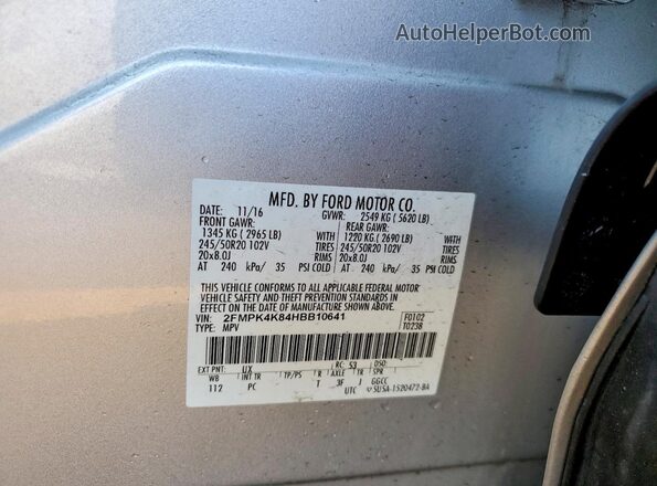 2FMPK4K84HBB10641 2017 FORD EDGE Silver Widok komory silnika