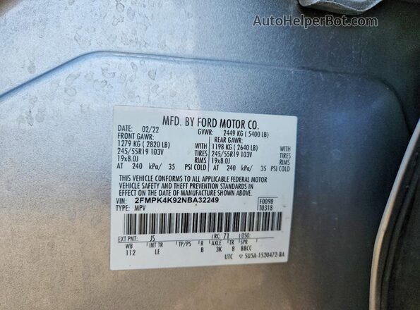 2FMPK4K92NBA32249 2022 FORD EDGE Silver Սալոնի 360 աստիճան տեսք