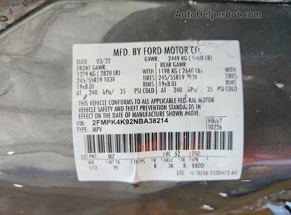 2FMPK4K92NBA38214 2022 FORD EDGE Gray Շարժիչի բաժամունքի տեսք