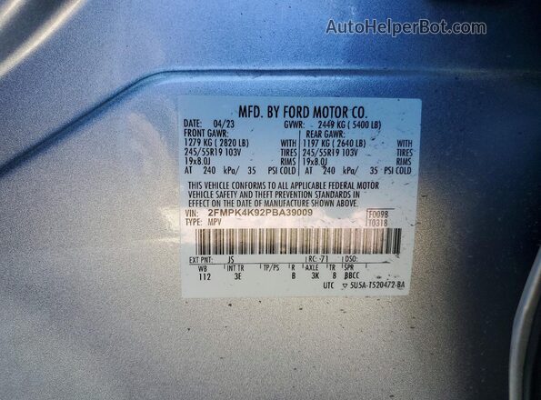 2FMPK4K92PBA39009 2023 FORD EDGE Серебряный Вид наклейки с VIN-кодом