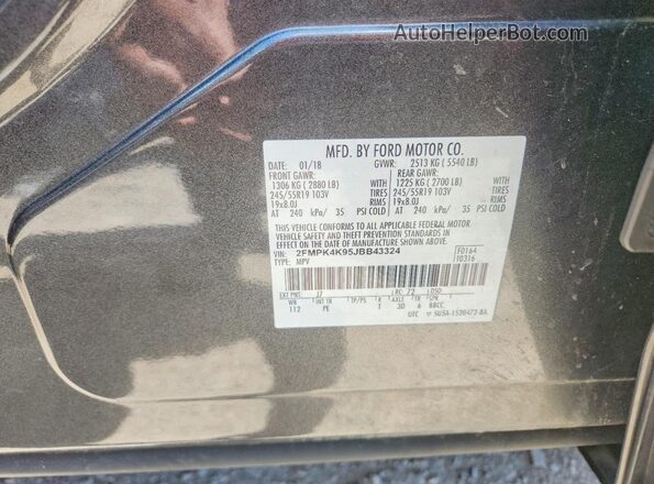 2FMPK4K95JBB43324 2018 FORD EDGE Gray Vista de la etiqueta del VIN