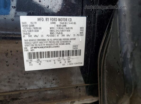 2FMPK4K95KBC23093 2019 FORD EDGE Черный Вид подкапотного пространства