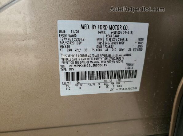 2FMPK4K95LBB56819 2020 FORD EDGE Золотой Вид подкапотного пространства