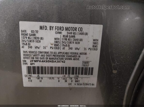2FMPK4K95NBA38742 2022 FORD EDGE Серый Вид подкапотного пространства