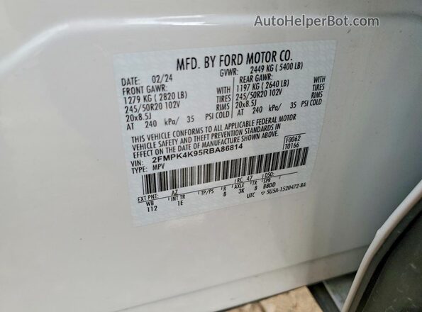 2FMPK4K95RBA86814 2024 FORD EDGE White Widok komory silnika