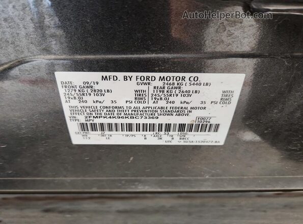 2FMPK4K96KBC73369 2019 FORD EDGE Серый Вид наклейки с VIN-кодом