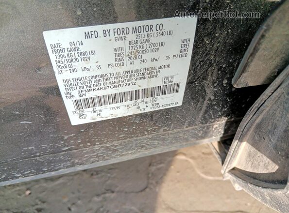 2FMPK4K97GBB72932 2016 FORD EDGE Серый Вид подкапотного пространства