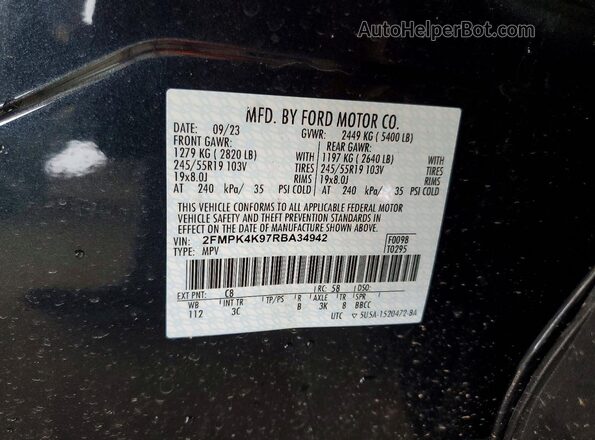 2FMPK4K97RBA34942 2024 FORD EDGE Blue Widok naklejki z numerem VIN