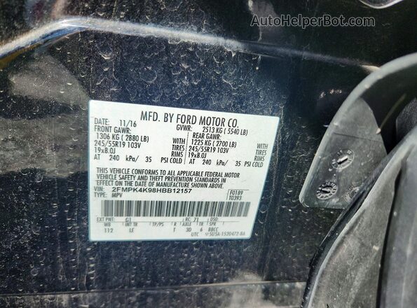 2FMPK4K98HBB12157 2017 FORD EDGE Черный Вид наклейки с VIN-кодом
