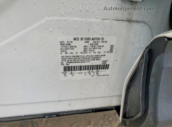 2FMPK4K98LBA41177 2020 FORD EDGE Белый Вид наклейки с VIN-кодом