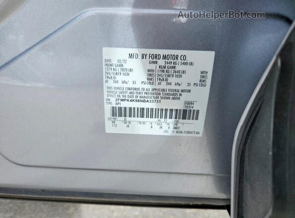 2FMPK4K98NBA33731 2022 FORD EDGE Silver Widok komory silnika