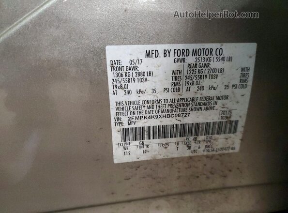 2FMPK4K9XHBC08727 2017 FORD EDGE Gold VIN sticker view
