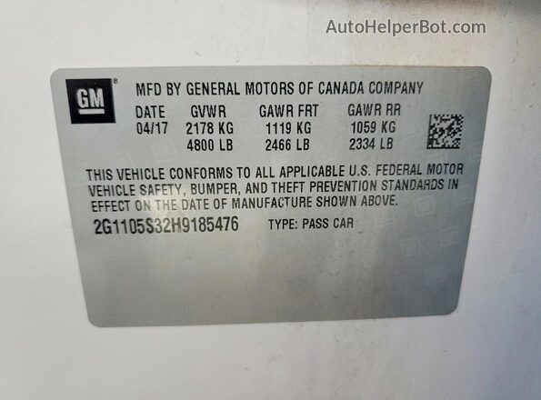 2G1105S32H9185476 2017 CHEVROLET IMPALA White Widok komory silnika