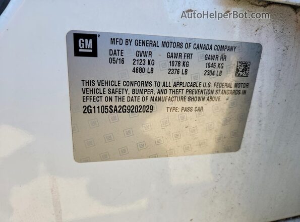 2G1105SA2G9202029 2016 CHEVROLET IMPALA Белый Вид подкапотного пространства