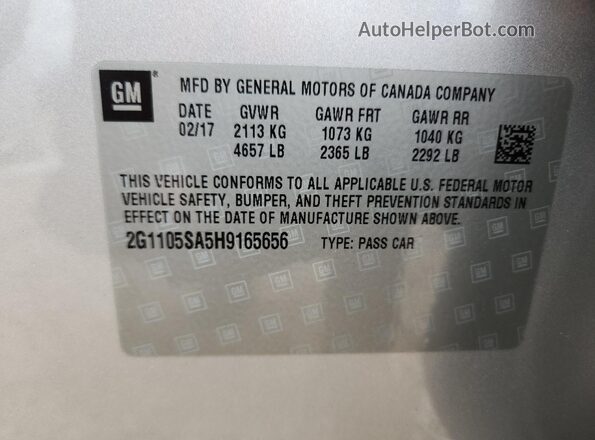 2G1105SA5H9165656 2017 CHEVROLET IMPALA Silver Вид наклейки з VIN-кодом