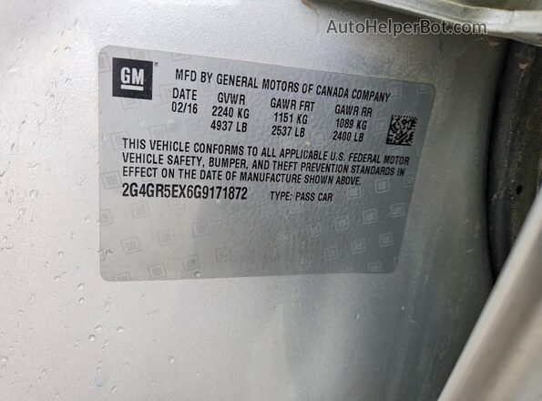 2G4GR5EX6G9171872 2016 BUICK REGAL Серебряный Вид подкапотного пространства