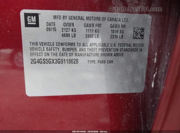2G4GS5GX3G9118628 2016 BUICK REGAL Red Widok komory silnika
