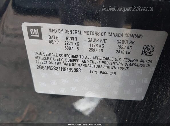 2G61M5S31H9199898 2017 CADILLAC XTS Черный Вид подкапотного пространства
