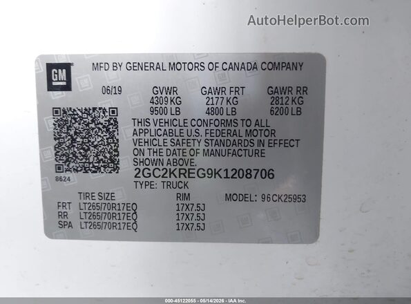 2GC2KREG9K1208706 2019 CHEVROLET SILVERADO White Вид підкапотного простору