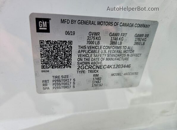 2GCRCNEC4K1203446 2019 CHEVROLET SILVERADO Белый Вид подкапотного пространства