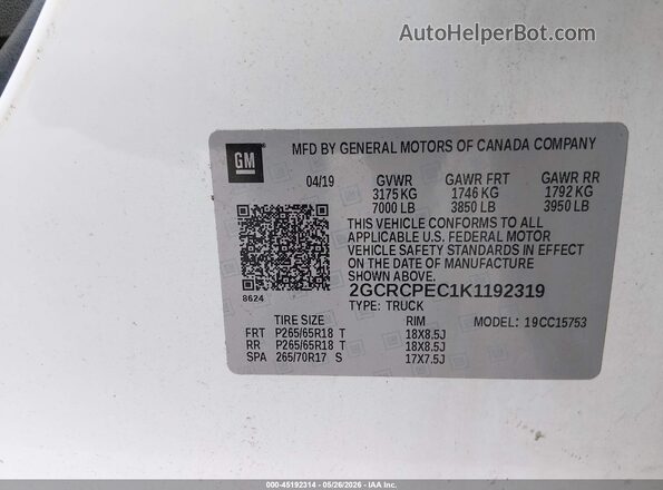 2GCRCPEC1K1192319 2019 CHEVROLET SILVERADO White Շարժիչի բաժամունքի տեսք