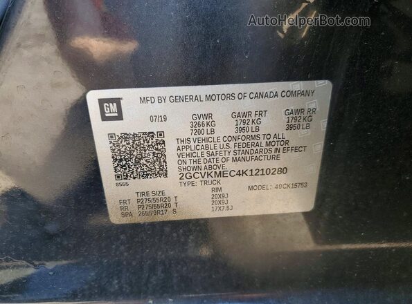 2GCVKMEC4K1210280 2019 CHEVROLET SILVERADO Black Widok komory silnika