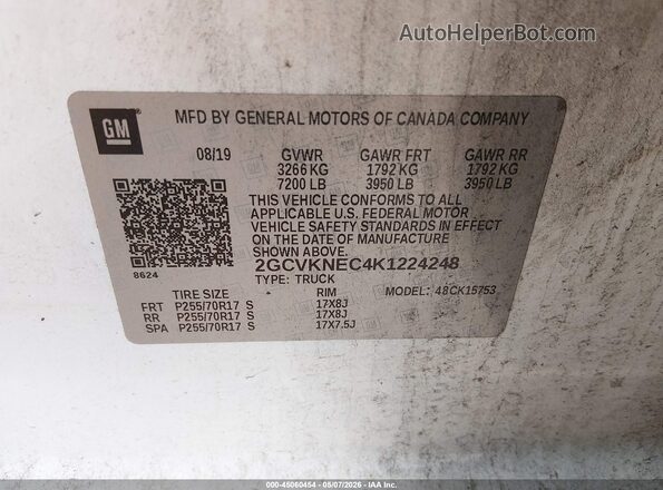 2GCVKNEC4K1224248 2019 CHEVROLET SILVERADO Белый Вид подкапотного пространства