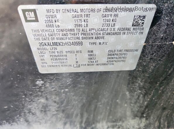 2GKALMEK2H6340559 2017 GMC TERRAIN Черный Вид наклейки с VIN-кодом