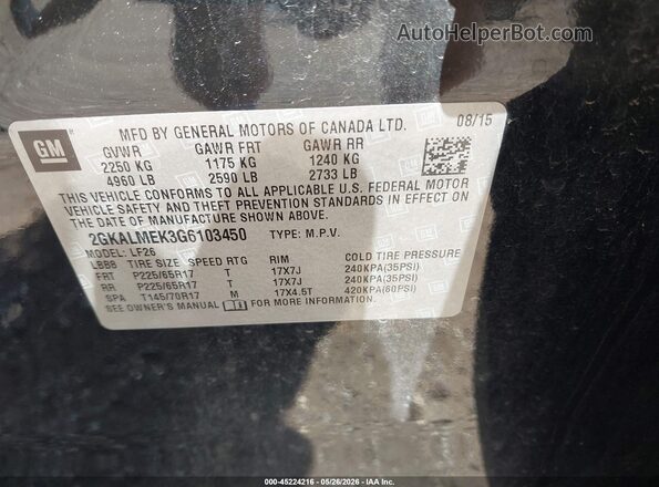 2GKALMEK3G6103450 2016 GMC TERRAIN Black Widok komory silnika