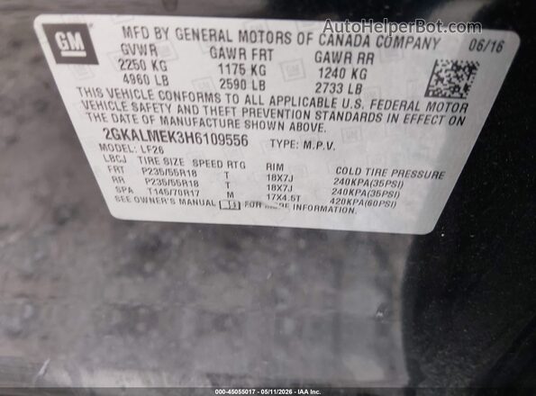 2GKALMEK3H6109556 2017 GMC TERRAIN Черный Вид подкапотного пространства
