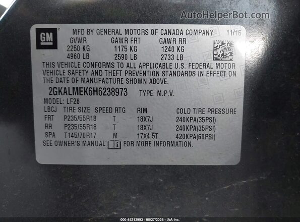 2GKALMEK6H6238973 2017 GMC TERRAIN Серый Вид подкапотного пространства