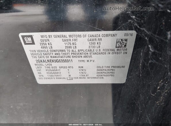 2GKALNEK9G6356911 2016 GMC TERRAIN Черный Вид подкапотного пространства