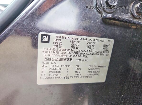 2GKFLPE39G6284568 2016 GMC TERRAIN Gray Vista del compartimento del motor