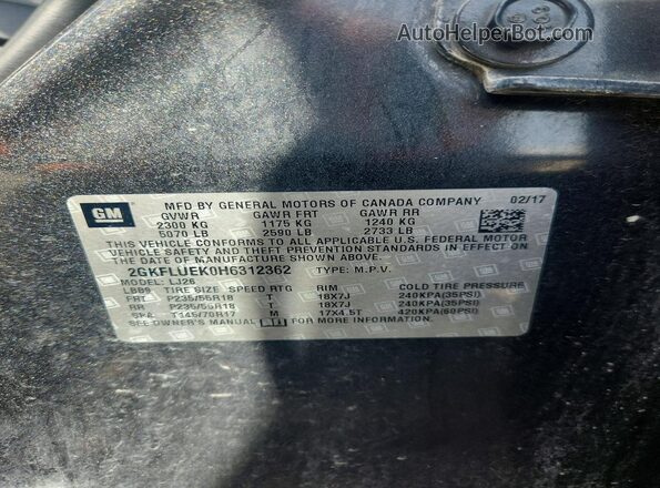 2GKFLUEK0H6312362 2017 GMC TERRAIN Черный Панорамный вид салона 360°