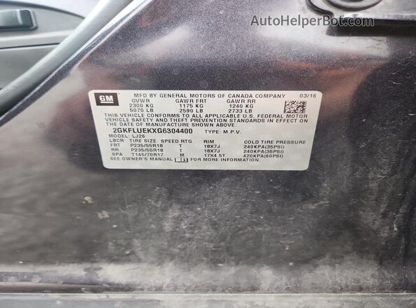 2GKFLUEKXG6304400 2016 GMC TERRAIN Серый Вид наклейки с VIN-кодом