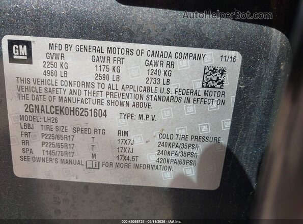 2GNALCEK0H6251604 2017 CHEVROLET EQUINOX Gray Widok komory silnika