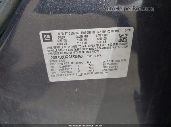 2GNALCEK2G6335163 2016 CHEVROLET EQUINOX Black Vista del compartimento del motor