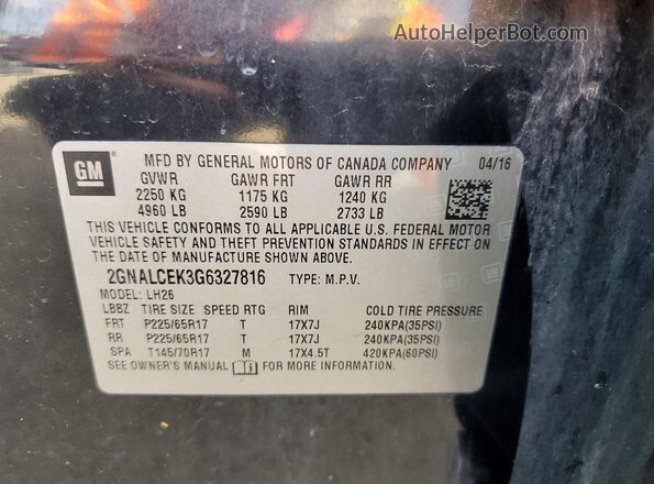 2GNALCEK3G6327816 2016 CHEVROLET EQUINOX Black Widok naklejki z numerem VIN