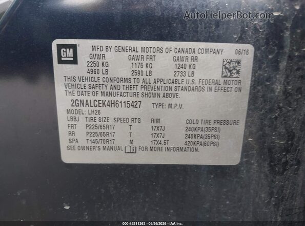 2GNALCEK4H6115427 2017 CHEVROLET EQUINOX Черный Вид подкапотного пространства