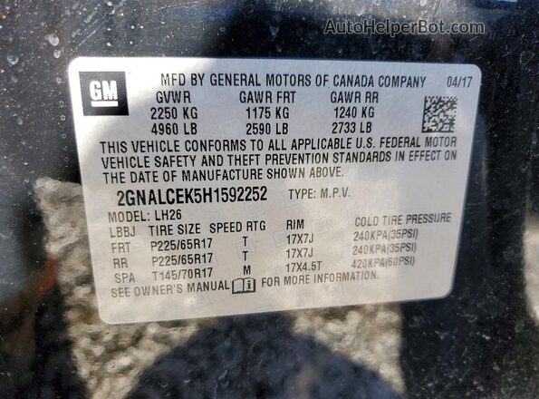 2GNALCEK5H1592252 2017 CHEVROLET EQUINOX Черный Вид наклейки с VIN-кодом