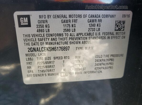 2GNALCEK5H6176897 2017 CHEVROLET EQUINOX Черный Вид наклейки с VIN-кодом