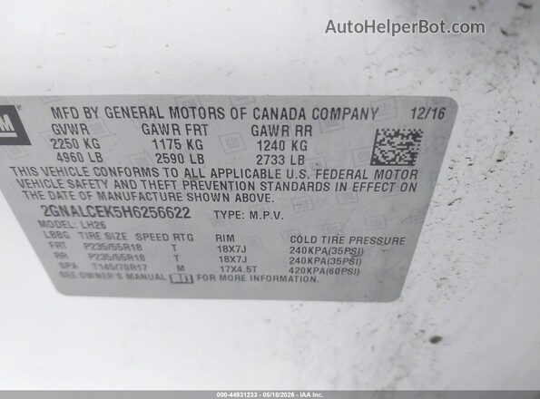 2GNALCEK5H6256622 2017 CHEVROLET EQUINOX White Engine compartment view