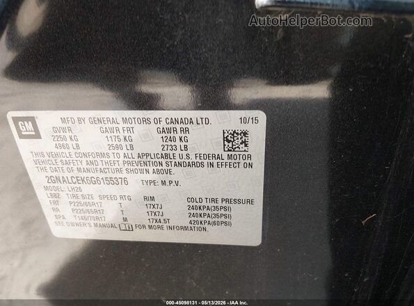2GNALCEK6G6155376 2016 CHEVROLET EQUINOX Черный Вид подкапотного пространства
