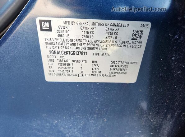 2GNALCEK7G6137811 2016 CHEVROLET EQUINOX Blue VIN կոդի պիտակի տեսք