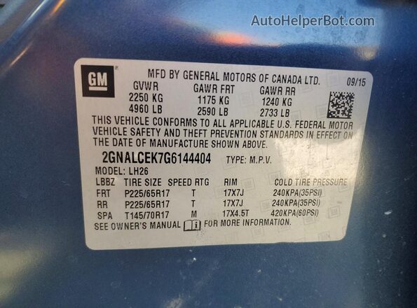 2GNALCEK7G6144404 2016 CHEVROLET EQUINOX Blue Widok naklejki z numerem VIN